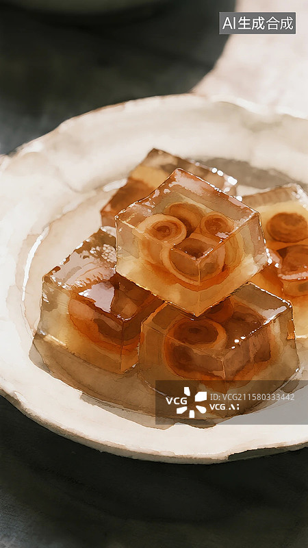 【AI数字艺术】广式早茶早点插画马蹄糕图片素材