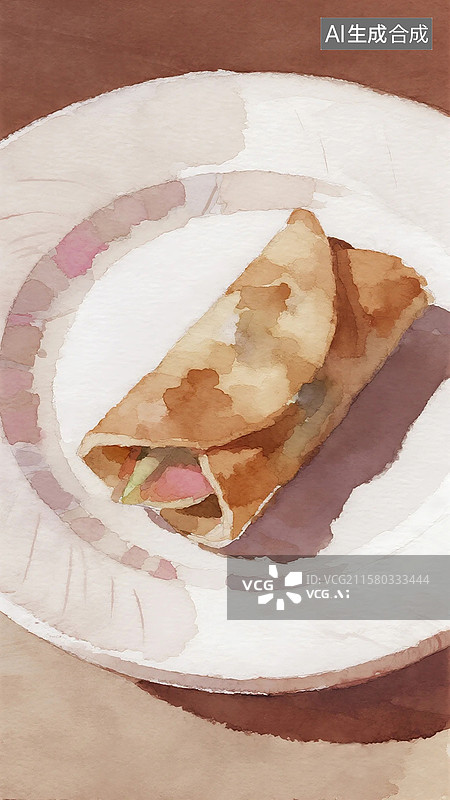 【AI数字艺术】广式早茶早点插画炸春卷图片素材