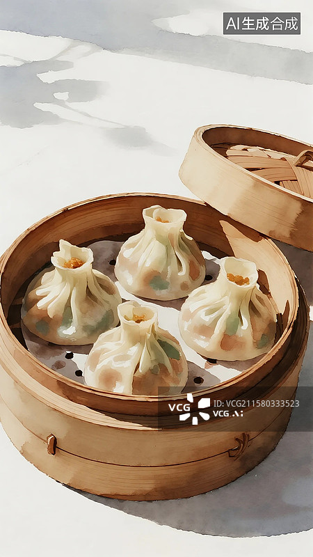 【AI数字艺术】广式早茶早点插画烧麦图片素材