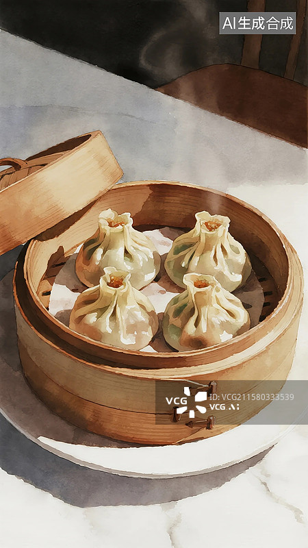 【AI数字艺术】广式早茶早点插画烧麦图片素材