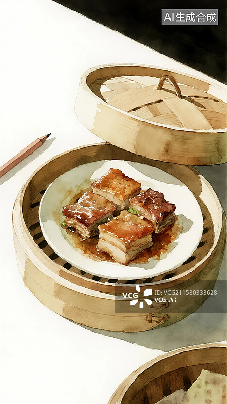 【AI数字艺术】广式早茶早点插画芋头排骨图片素材
