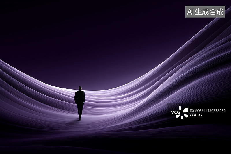 【AI数字艺术】沉思的商务人士漫步于高级奢侈感抽象质感空间图片素材