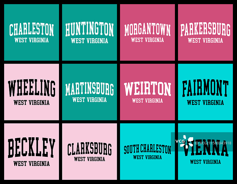 西弗吉尼亚州按人口排序的城市T恤套装图片素材