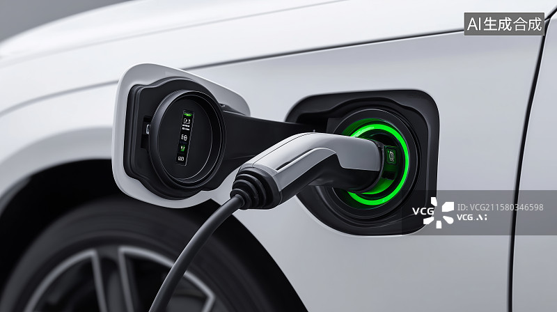 【AI数字艺术】电动汽车充电场景特写插画图片素材