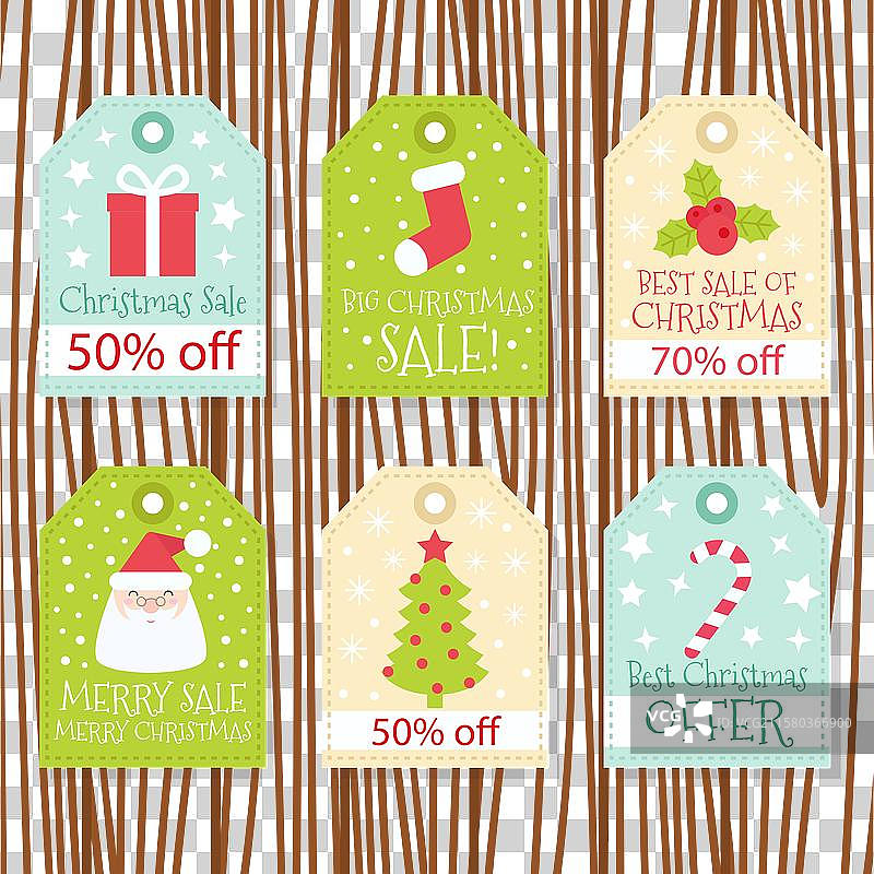 一套带有精美圣诞设计的折扣标签图片素材