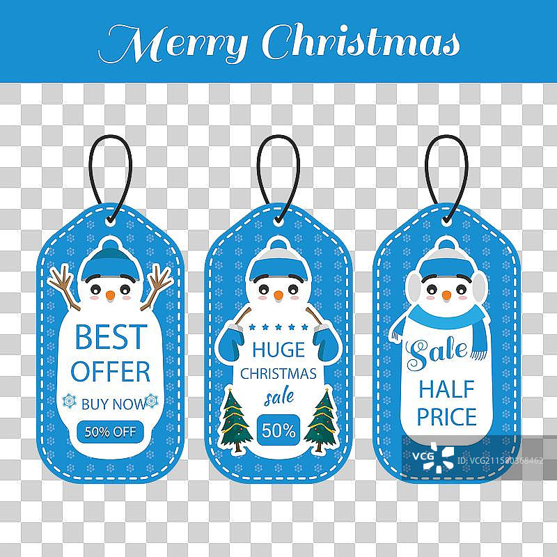 圣诞礼物标签套装，配有可爱的雪人图片素材