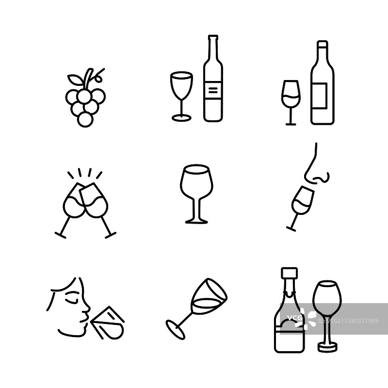 葡萄酒线条图标集 酒庄 葡萄酒图片素材