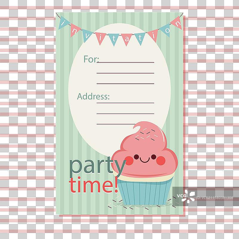 美丽的复古生日卡，配有美味的食物图片素材