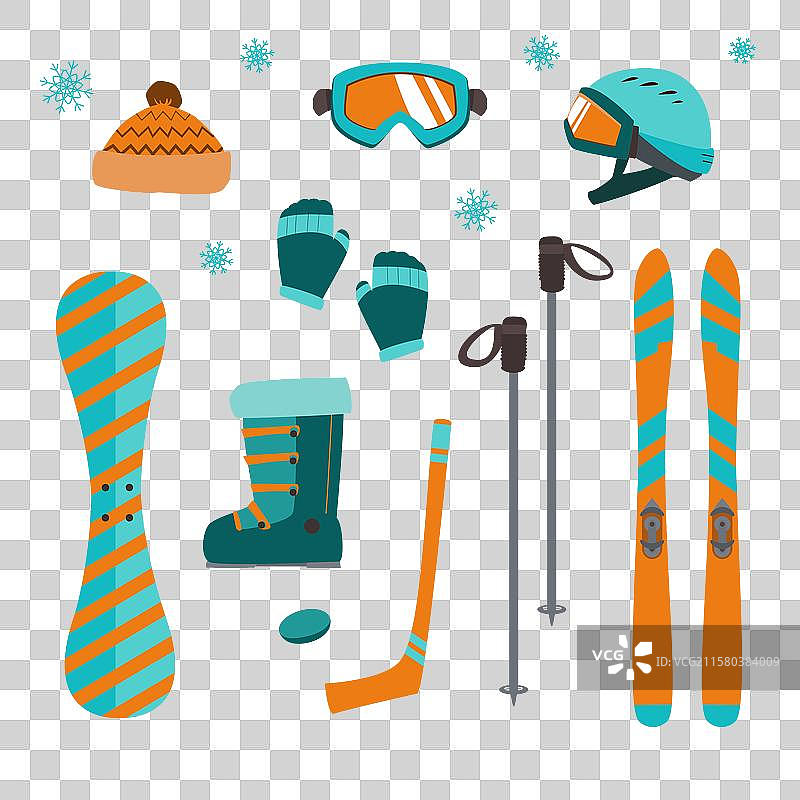 平面设计中的冬季运动装备图片素材