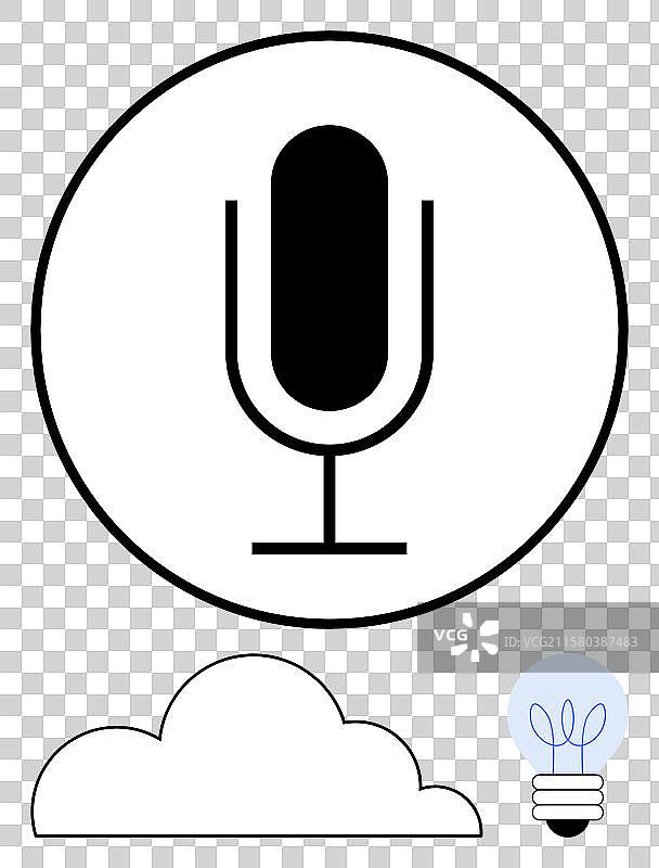 麦克风、云朵和灯泡的象征意义图片素材