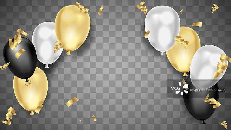 庆祝生日的五彩纸屑和金色气球图片素材