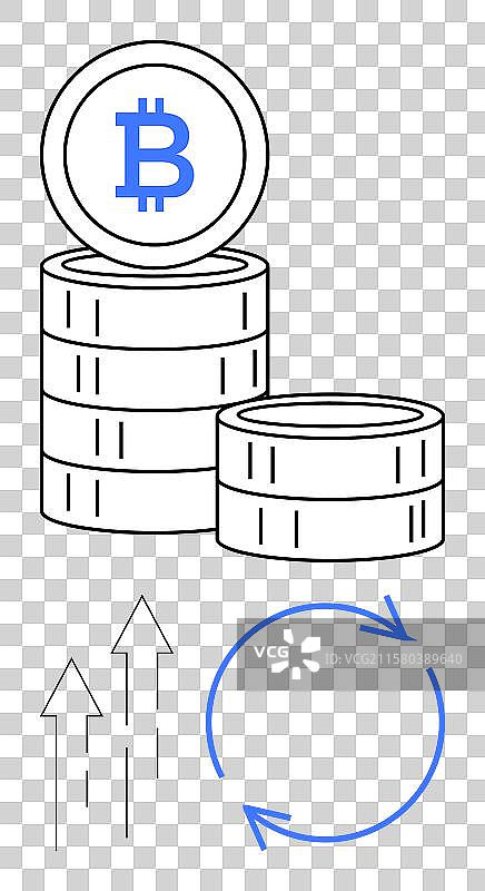 比特币堆叠与增长箭头和圆形图案图片素材