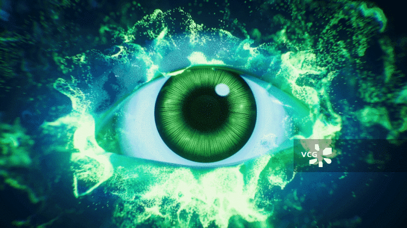 眼睛与流动粒子特效三维渲染图片素材