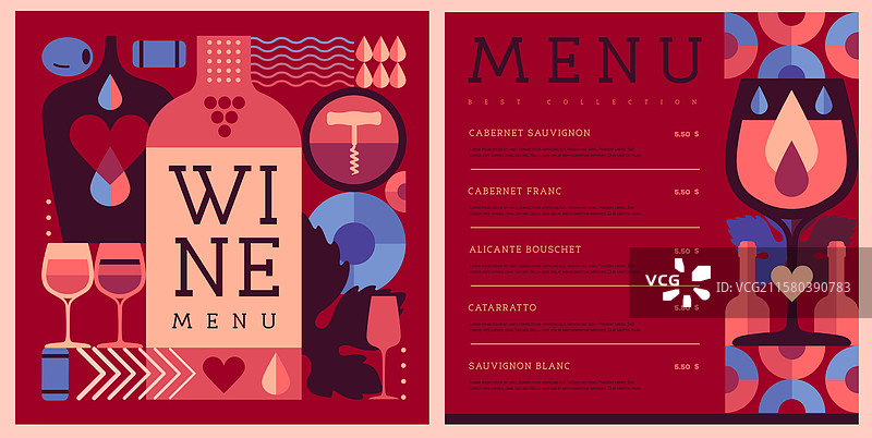 餐厅酒单设计，包含酒瓶和酒杯图片素材