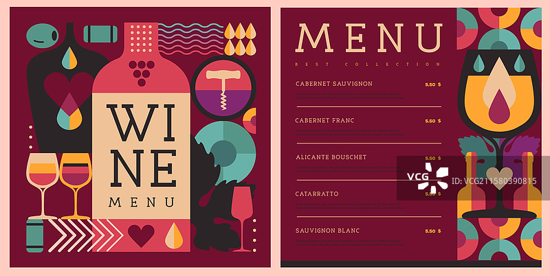 餐厅酒单设计，包含酒瓶和酒杯图片素材
