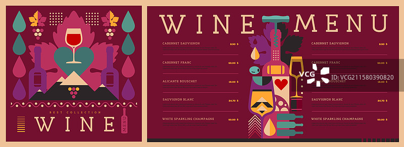 餐厅酒单设计，包含酒瓶和酒杯图片素材