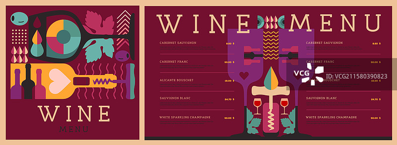 餐厅酒单设计，包含酒瓶和酒杯图片素材