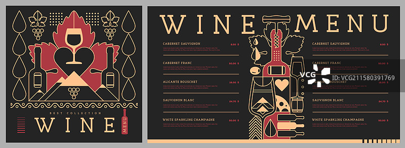 餐厅酒单设计，包含酒瓶和酒杯图片素材