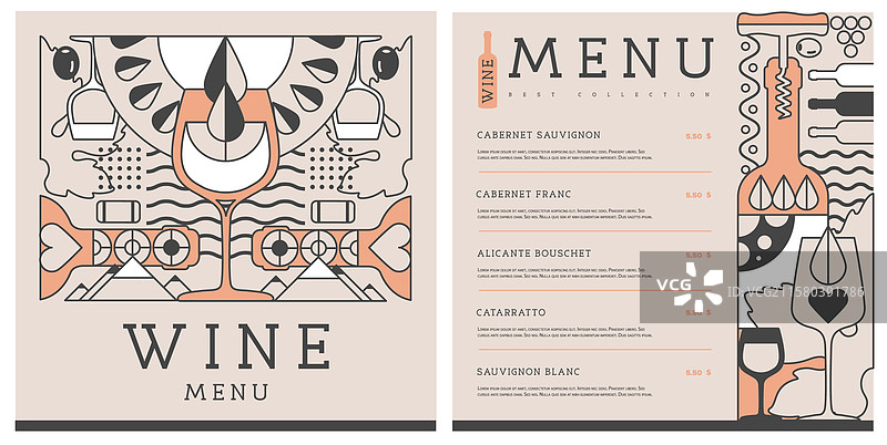 餐厅酒单设计，包含酒瓶和酒杯图片素材