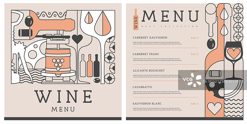 餐厅酒单设计，包含酒瓶和酒杯图片素材