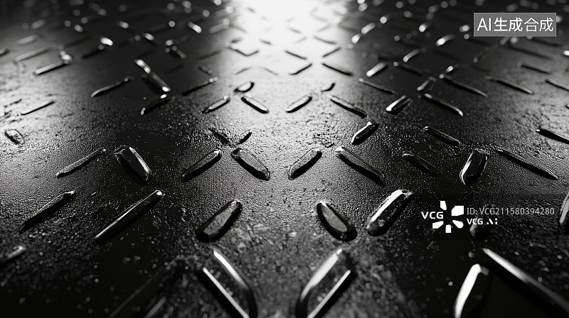 【AI数字艺术】金属表面的水滴特写图片素材