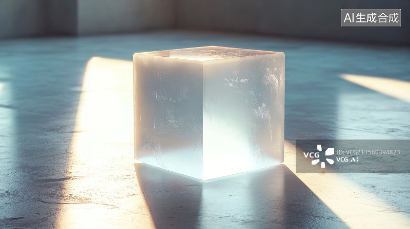 【AI数字艺术】透明立方体在阳光下的光影效果图片素材