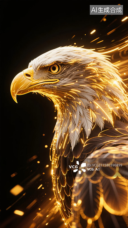 【AI数字艺术】金色光芒中的雄鹰图片素材