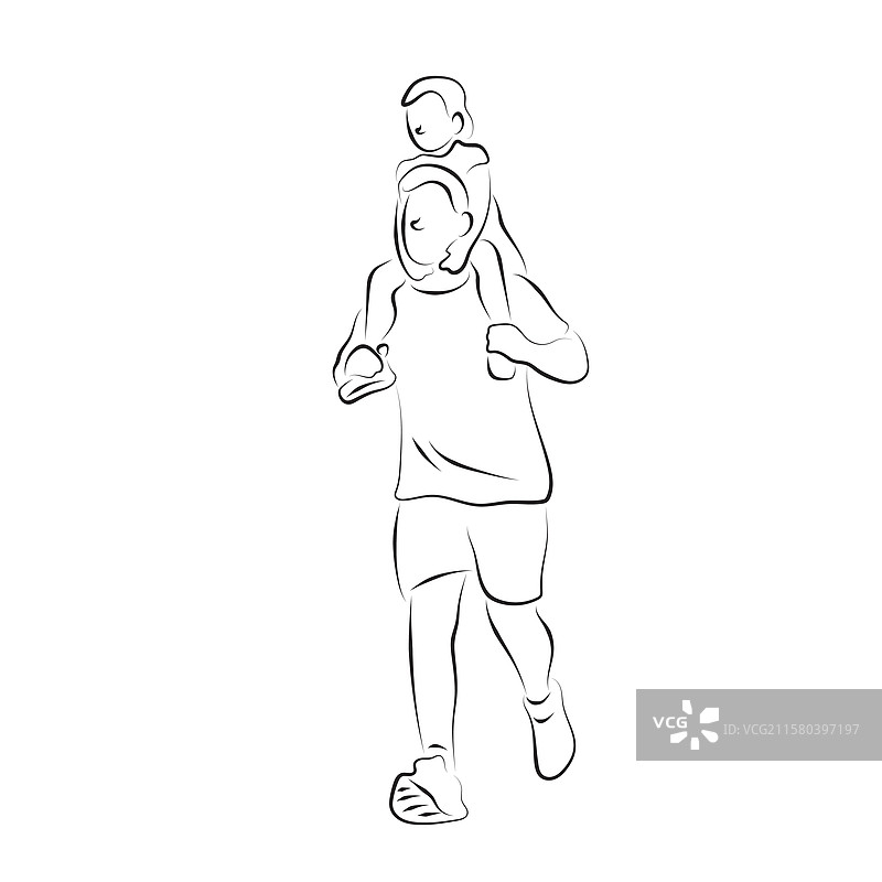 儿子在锻炼时骑在父亲的脖子上图片素材