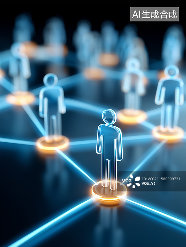 【AI数字艺术】用线条连接的发光模型人物图片素材