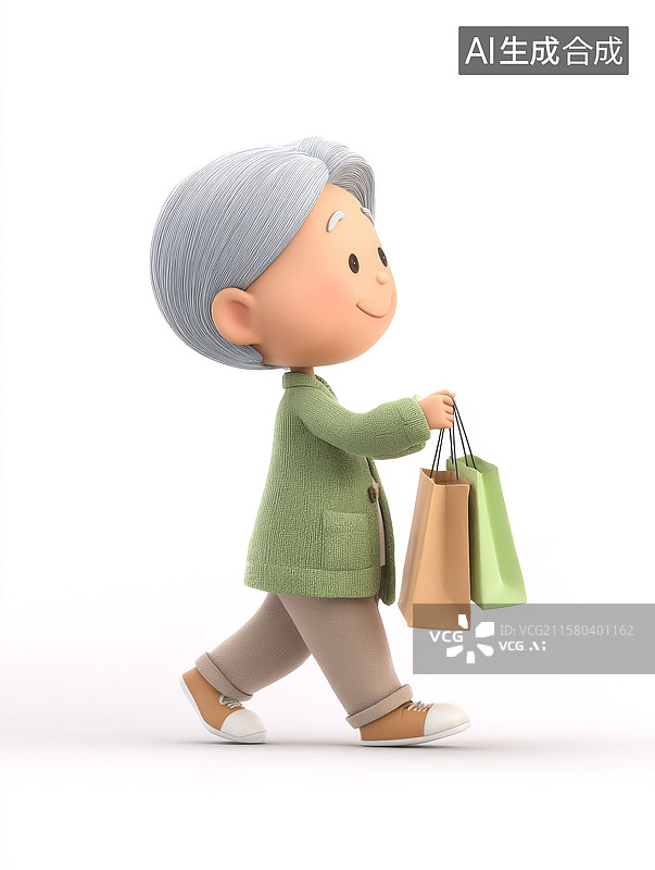 【AI数字艺术】老人购物归来图片素材