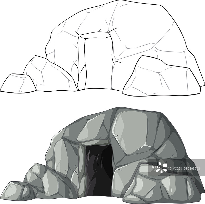 展示线条艺术的详细岩石洞穴图片素材