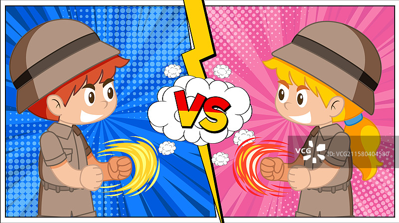 两个卡通角色在玩耍中对峙图片素材