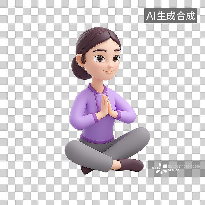 【AI数字艺术】盘腿冥想的卡通人物图片素材