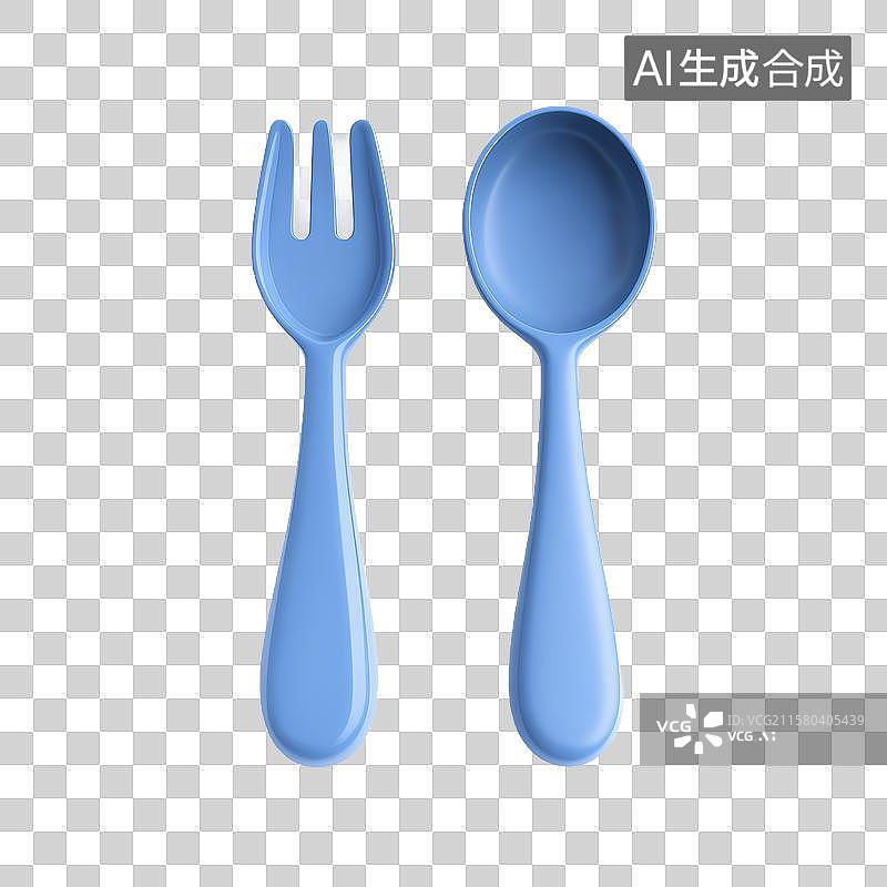 【AI数字艺术】蓝色叉子和勺子的简洁设计图片素材