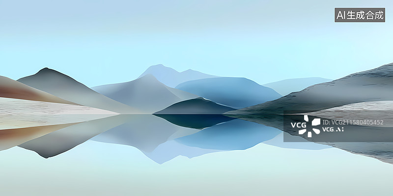 【AI数字艺术】山峦倒影的宁静湖面图片素材