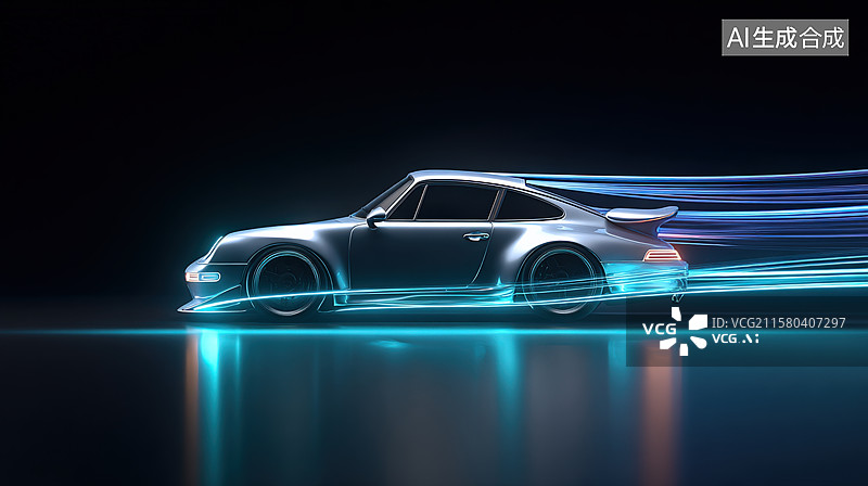 【AI数字艺术】未来感银色跑车疾驰图片素材