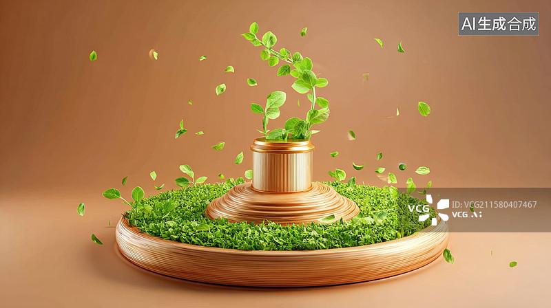 【AI数字艺术】金色花盆环形展示台图片素材