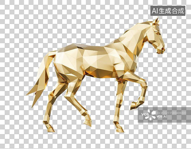 【AI数字艺术】低多边形金色骏马雕塑图片素材