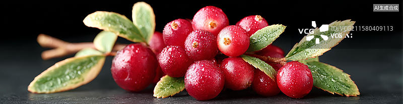 【AI数字艺术】新鲜蔓越莓果实特写图片素材