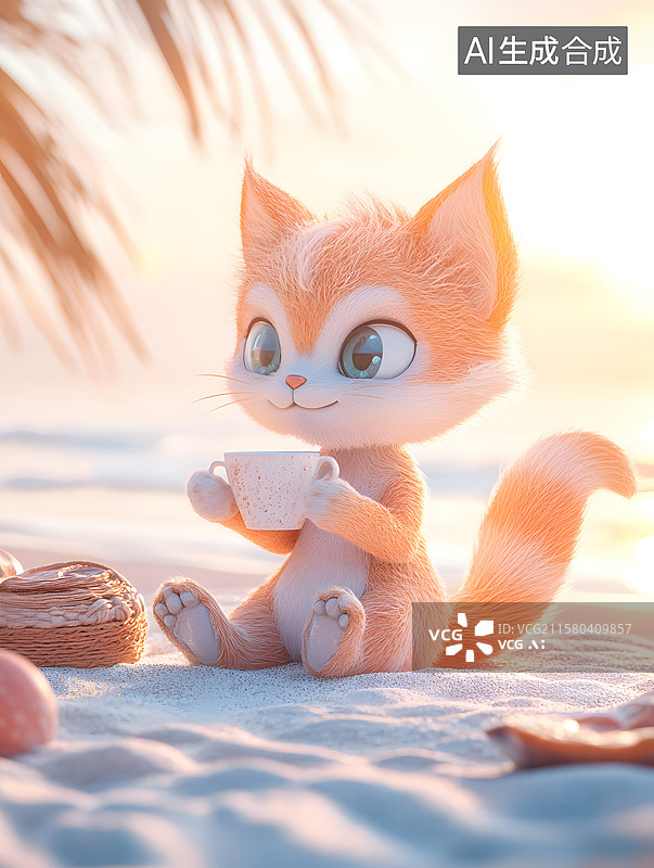 【AI数字艺术】可爱的萌宠系列，喝咖啡，狐狸树袋熊图片素材