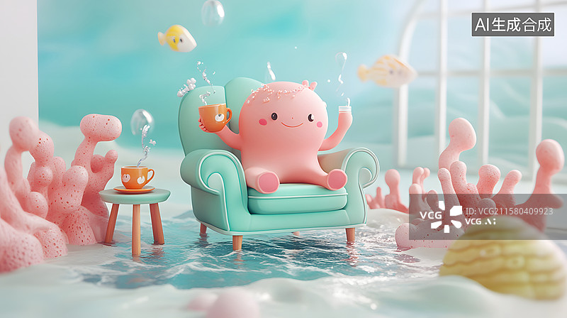 【AI数字艺术】可爱的萌宠系列，喝咖啡，狐狸树袋熊图片素材