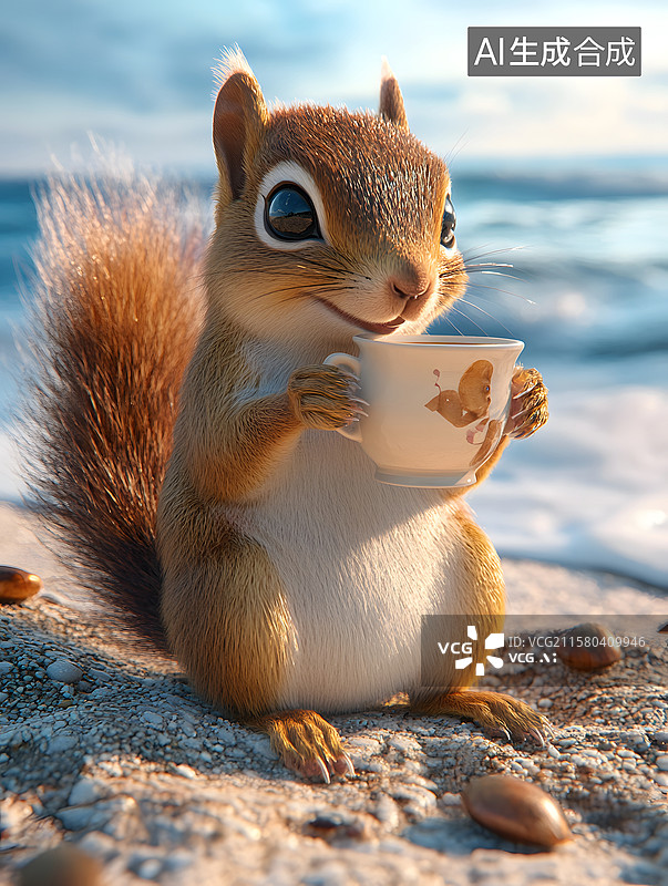 【AI数字艺术】可爱的萌宠系列，喝咖啡，狐狸树袋熊图片素材
