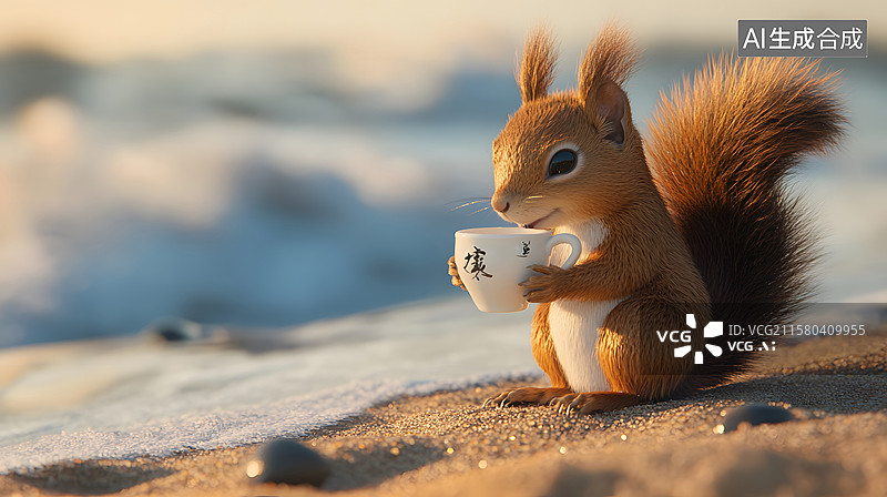 【AI数字艺术】可爱的萌宠系列，喝咖啡，狐狸树袋熊图片素材