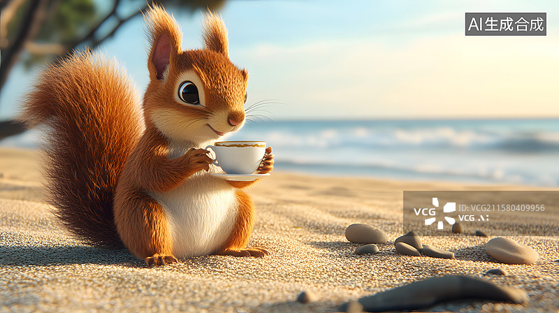 【AI数字艺术】可爱的萌宠系列，喝咖啡，狐狸树袋熊图片素材