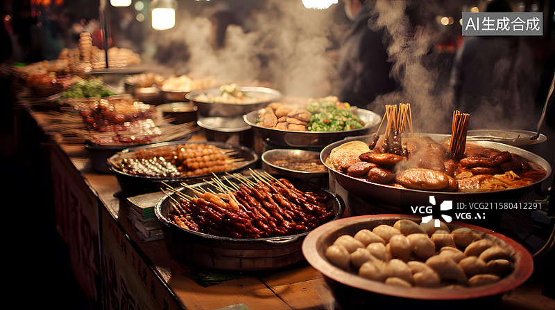 【AI数字艺术】夜市小吃摊位图片素材
