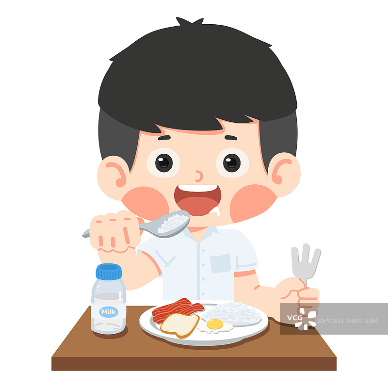 孩子正在舀米饭吃图片素材