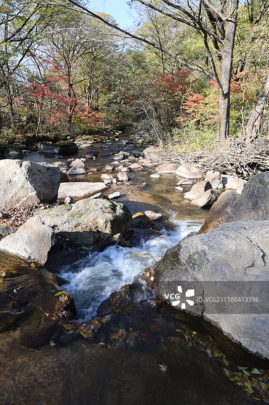 吉林冰湖沟，姥爷岭，枫叶，小溪，瀑布，图片素材