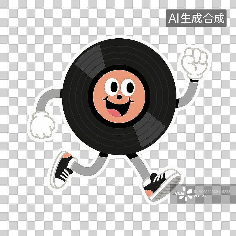 【AI数字艺术】手绘插画，一张唱片，卡通拟人唱片，黑胶唱片，免抠元素图片素材