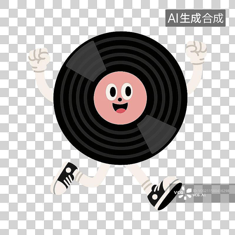 【AI数字艺术】手绘插画，一张唱片，卡通拟人唱片，黑胶唱片，免抠元素图片素材