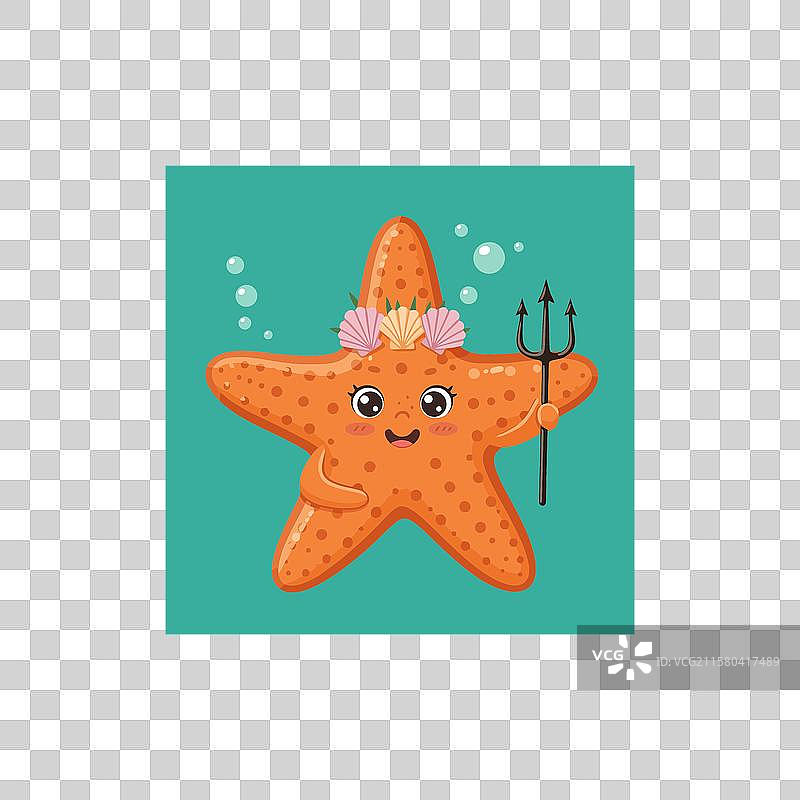 可爱的海星角色手持三叉戟图片素材